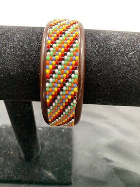1940s Bakelite Bangle Multicolor Beaded Native Chevron Design READ